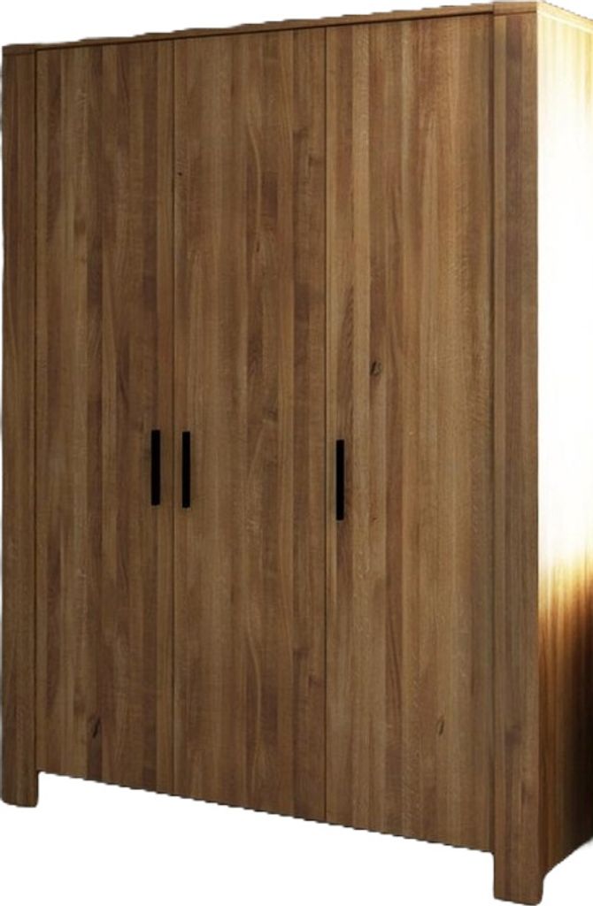 Kleiderschrank Lubic aus Wildeiche massiv 155x60x205 mit 3 Türen und Holzbeinen