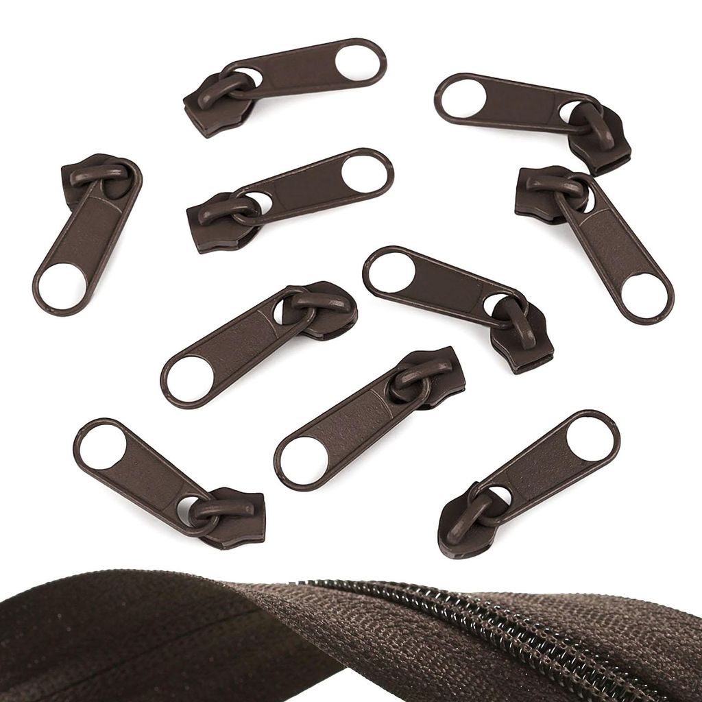 10 Reißverschluss Zipper für Endlosreißverschluss, 5mm, dunkelbraun