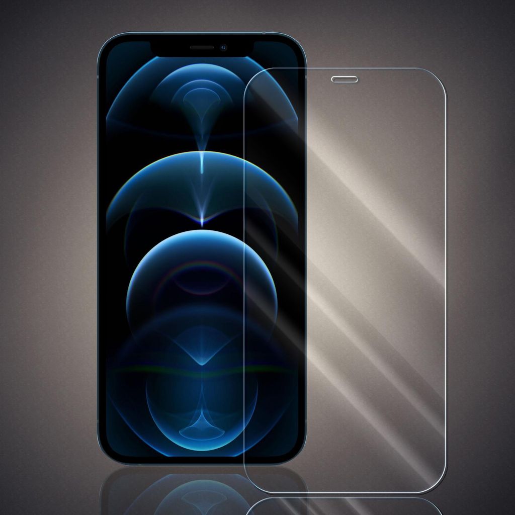 A transparent screen protector is shown next to an iPhone.