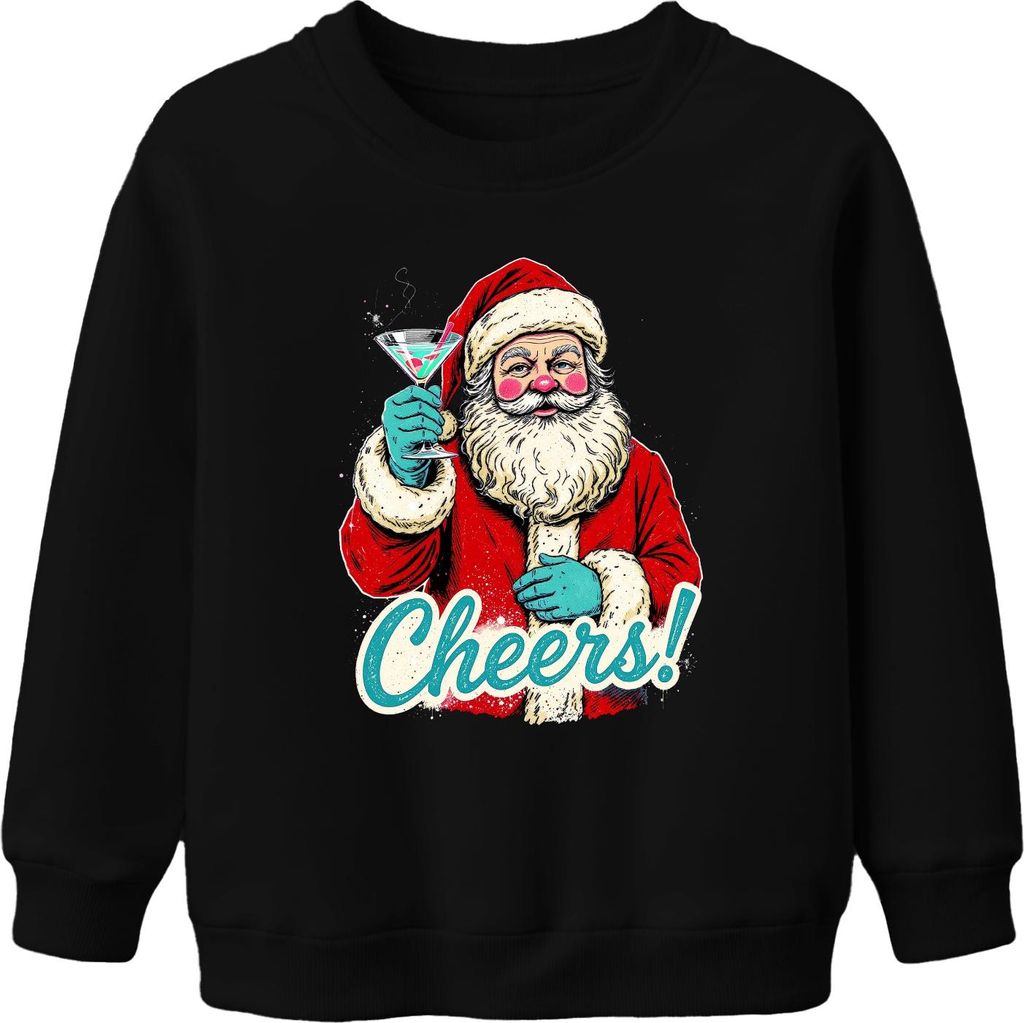 Weihnachtsmann Cheers! Cocktail Martini Weihnachtsfeier Vintage Uni Kinder Sweatshirt Pullover, Schwarz, 104