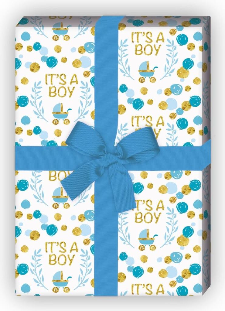 Süßes Baby Geschenkpapier zur Geburt einen Jungen It's a boy, hellblau - G7704, 32 x 48cm