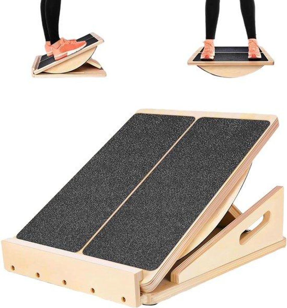 Gehoekte Houten Balancebrett mit Antislip-Knie- und Hamstring-Stretchern - Verstellbarer Neigungswinkel - Knie-Strecker - Knieschoner - Fußstütze...