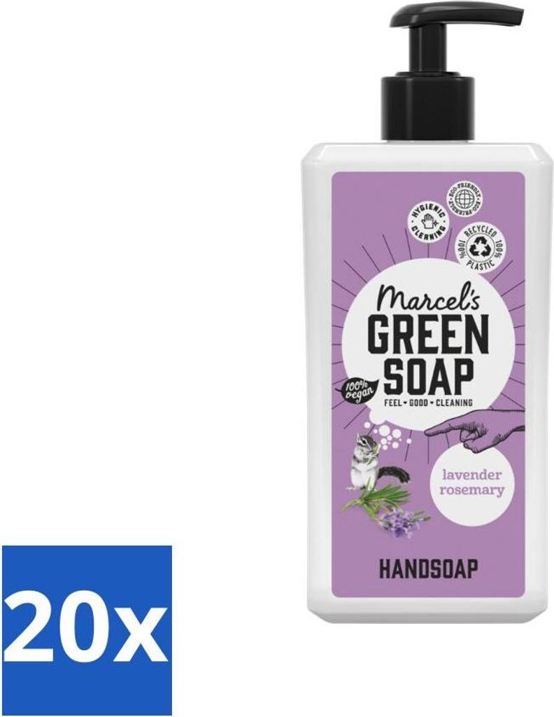Marcel's Green Soap - Handseife - Lavendel & Rosmarin - Für den täglichen Gebrauch - 500 ml - Vorteilspack - 20 Stücke