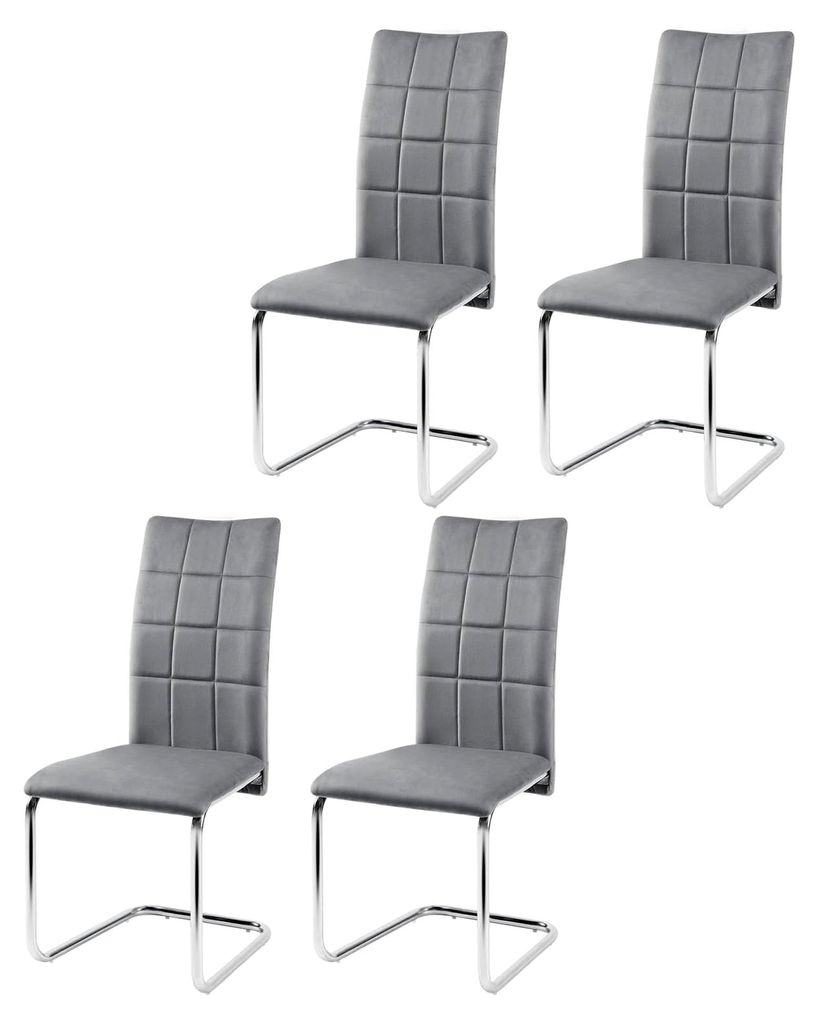 Esszimmerstühle 4er-Set, Schwingstuhl, Küchenstuhl, Polsterstuhl mit Rückenlehne, Wohnzimmerstuhl mit Samtbezug, Metallbeine, Dunkelgrau