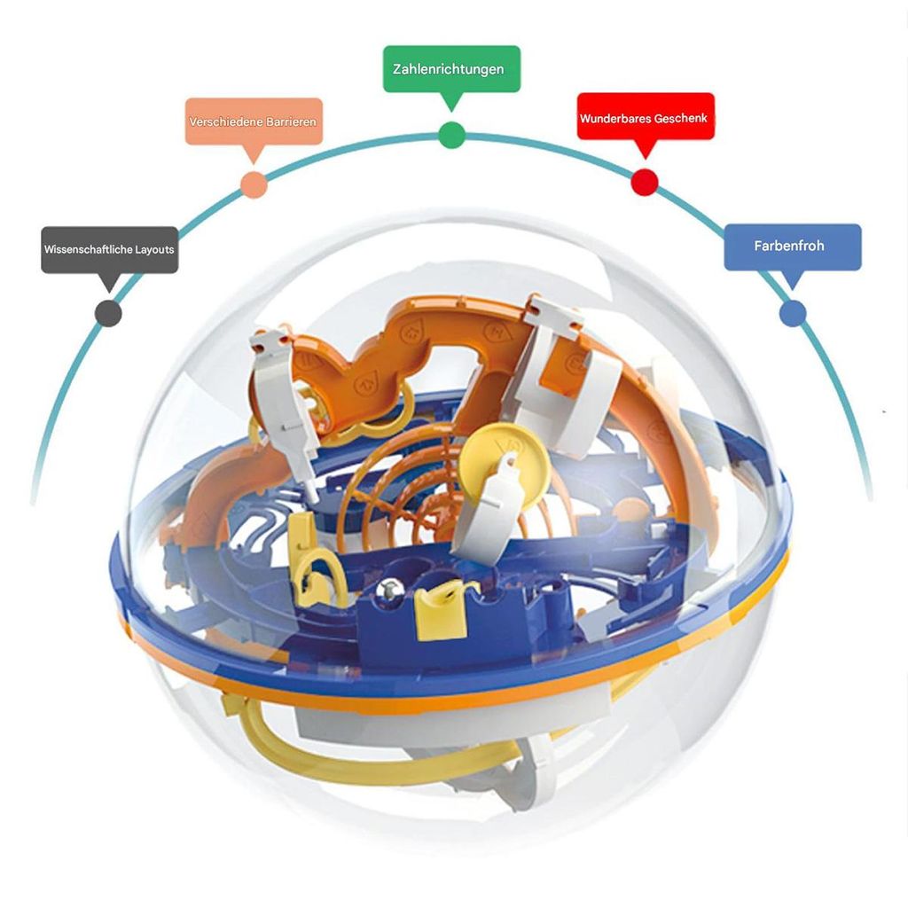 3D-Kugel-Labyrinth 19 cm, 100Level Geduldsspiel, 3D-Geschicklichkeitsspiel mit Kugel, Denkspiel als Geschenk für Kinder ab 6 Jahren und Erwachsene