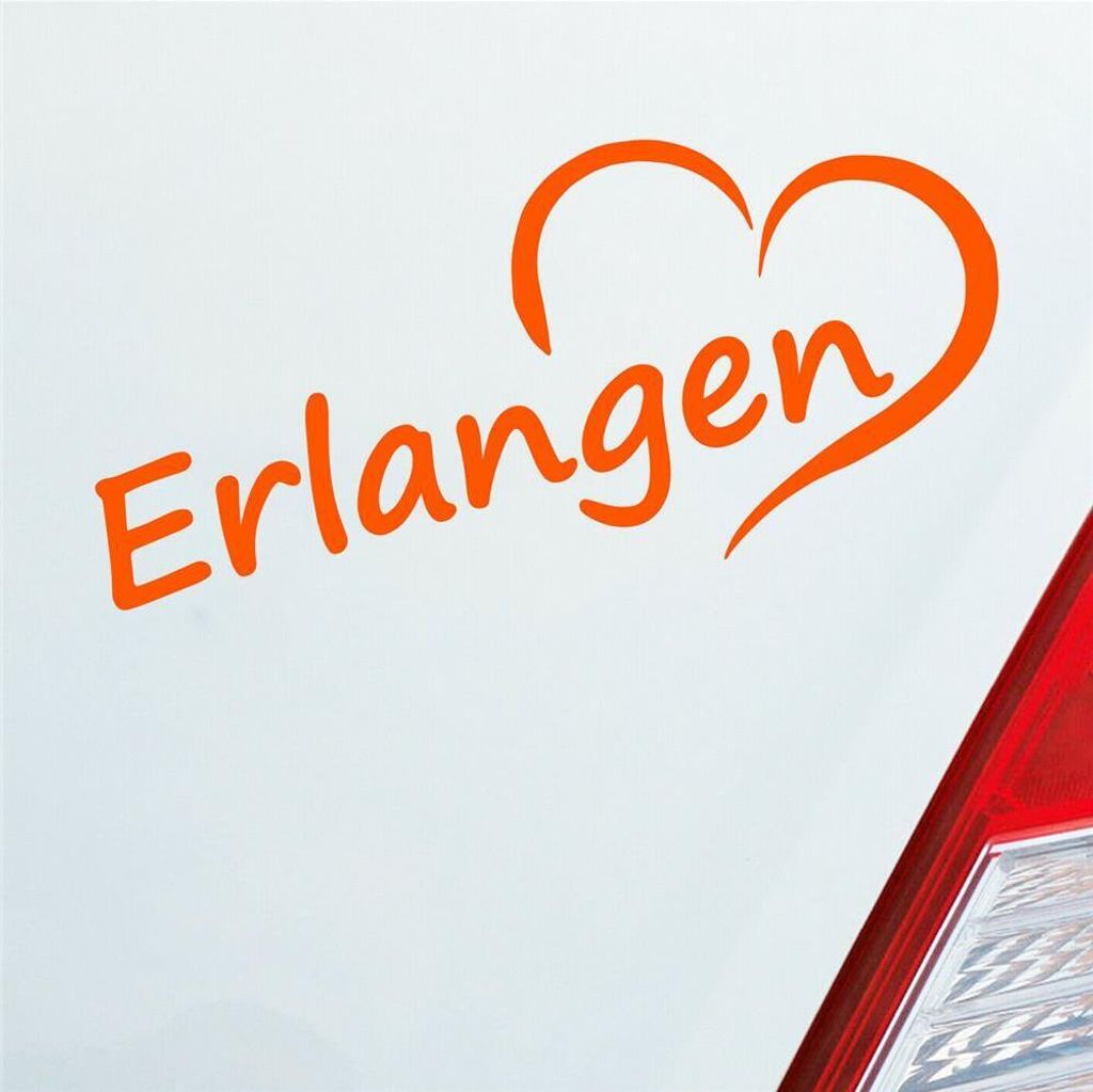 Auto Aufkleber Erlangen Herz Stadt City Liebe Love Heart 17,5x8 cm Orange Sticker Heckscheibenaufkleber