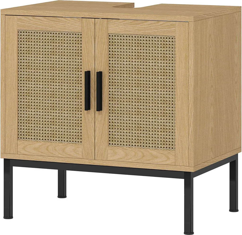 Meuble sous-lavabo chêne Aosom 60 cm avec rangement et aspect rotin
