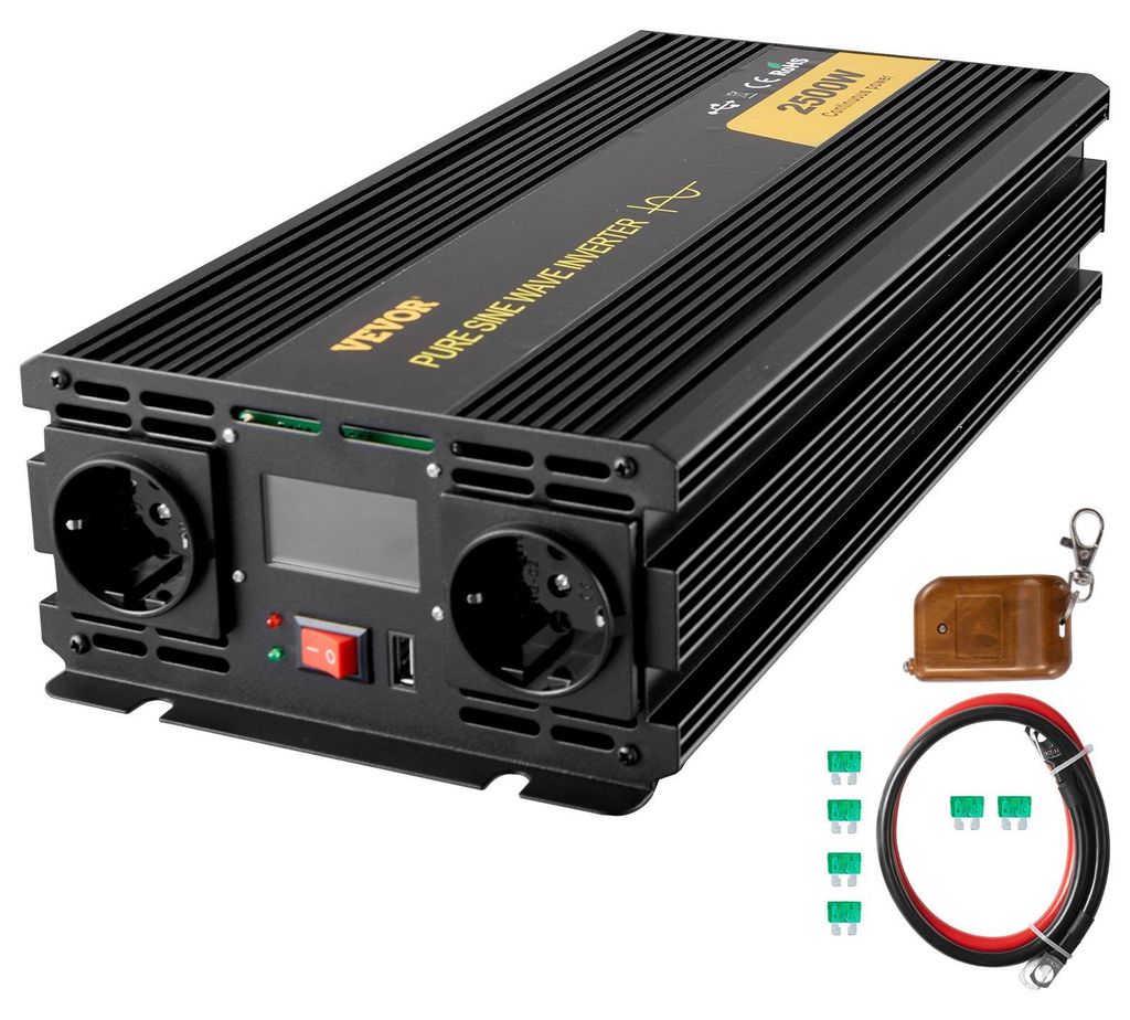 VEVOR Pure Sine Wave Omvormer, 2500 W, Omvormer, DC 12 V, Productafbeelding 