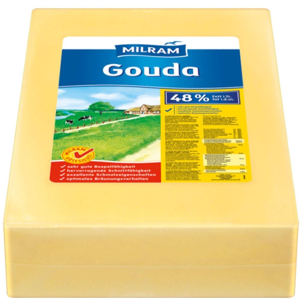 MILRAM Gouda 48 % Fett i.Tr. | 15 kg Block | Pizzakäse | Produktbild 