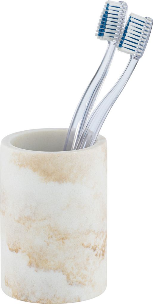Axentia Portaspazzolino in bambù e acciaio inox Bonja, bicchiere porta spazzolino da denti, portaspazzolini, ca. 7 x 7 x 11,3 cm, marrone