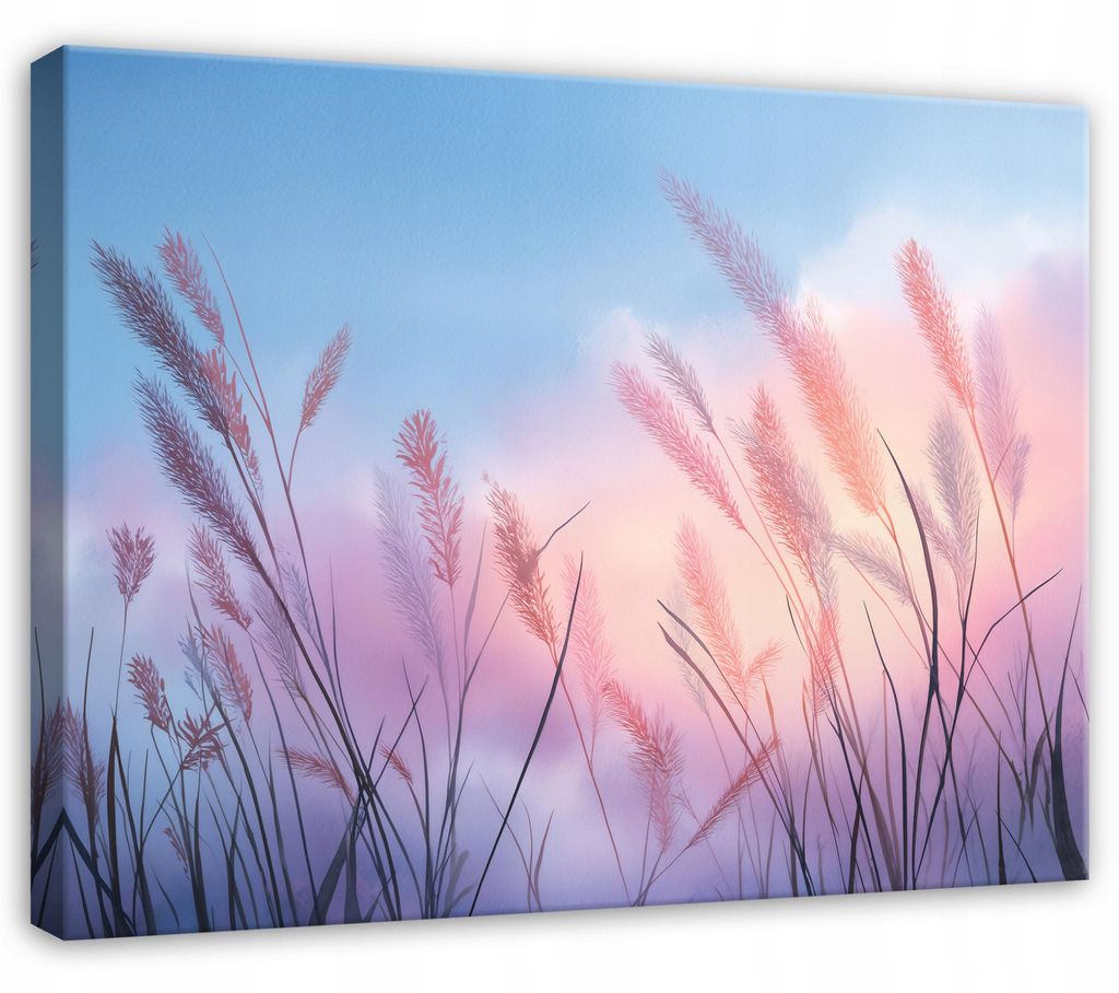 Leinwandbild Pampasgras Natur Landschaft - 100x70 cm - Wandbilder Wohnzimmer Schlafzimmer - Leinwand Leinwandbild Rosa - PP16130O1