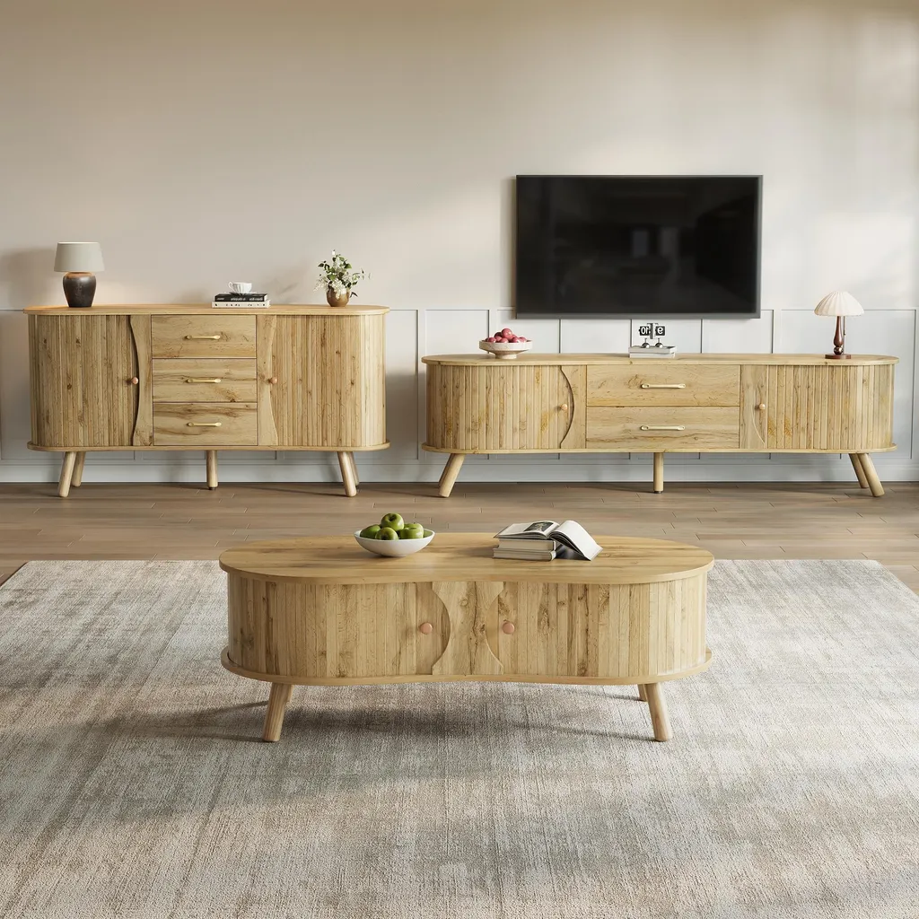 Optimisez votre rangement salon avec cet ensemble 3 pièces aspect bois