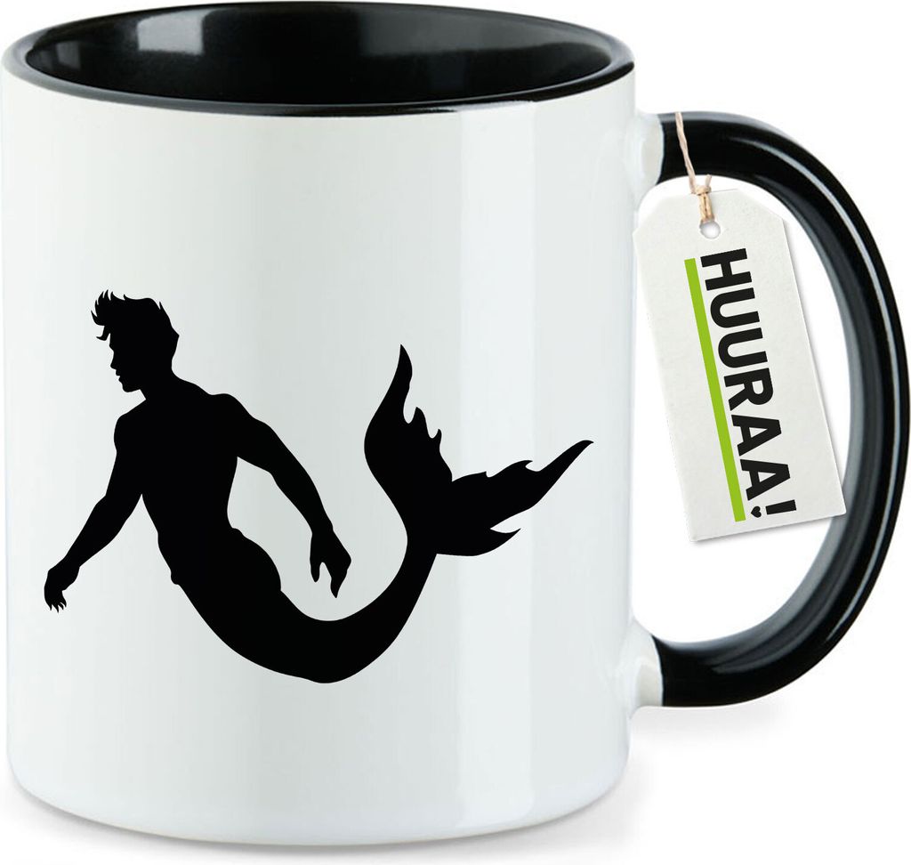 Huuraa Kaffeetasse Meermann Silhouette 330ml Schwarz Keramik Kaffeebecher Geschenkidee