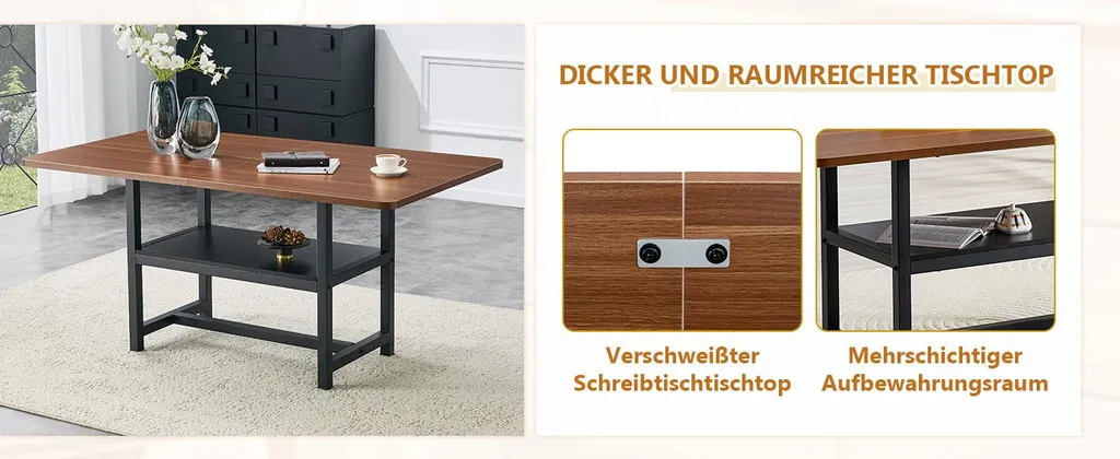 Grande table de repas rectangulaire style loft pour 6 personnes - 11