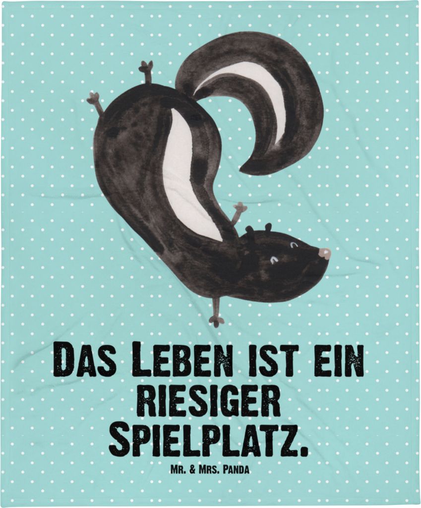 Mr. & Mrs. Panda Babydecke Stinktier Handstand - Türkis Pastell - Geschenk, Raubtier, Erstlingsdecke, Kinderwagendecke, Fleecedecke, Schlummerdeck...