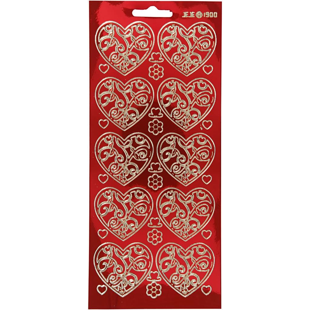 Creativ Firmenaufkleber, Herzen, Bogen 10x23 cm, gold, transparent rot, 1 Bogen