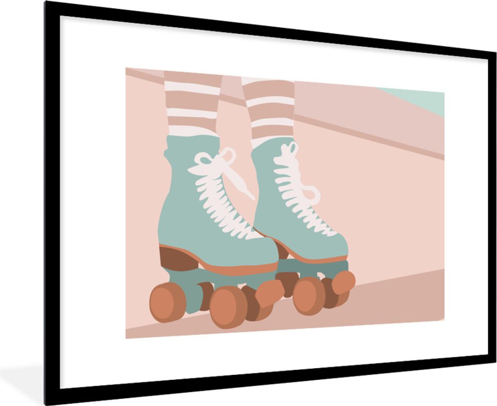 MuchoWow Gerahmtes Poster Sommer - Rollerblades - Blau 90x60 cm - Poster mit Schwarzem Bilderrahmen Wandposter Rahmen Foto Bilder - Wanddekoratio...