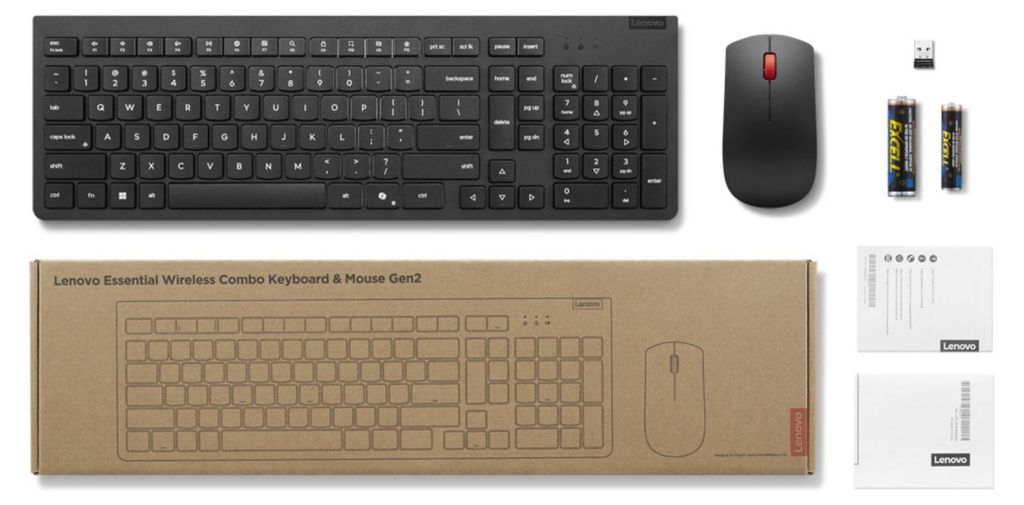 Lenovo Essential Wireless Combo Gen 2 - Tastatur-und-Maus-Set - kabellos - 2.4 GHz - QWERTZ - Deutsch - Schwarz - braune Box