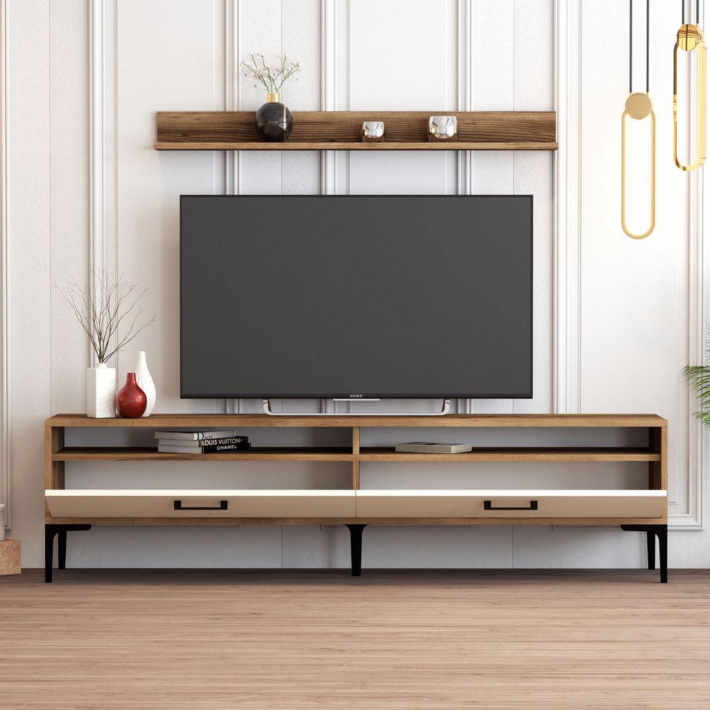 Skye Decor, Moderner TV-Schrank aus 100% melaminbeschichtetem Spanplatten, 180 x 47 x 35 cm | Wandregal 120 x 11,8 x 16 cm | Metallbeine 17 cm | Wa...