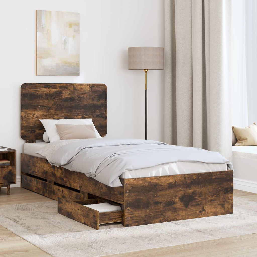(Design 2026) Bettrahmen Geräucherte Eiche 100 x 200cm Ingenieurs Holz - HOMMIE 752251 - Klassische BettenJugendbett Tagesbett