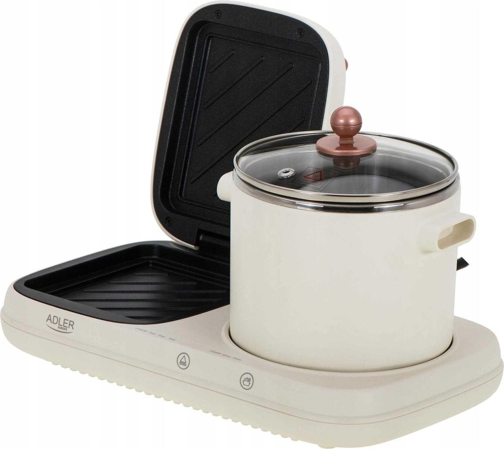 Adler AD 6421 2-in-1-Frühstücksstation Grillfläche und Kochplatte inkl Topf