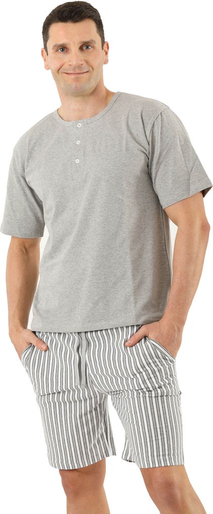 ALBERT KREUZ Herren Schlafanzug Kurzarm mit kurzen Hosen Stretch-Baumwolle, Grau gemustert, 06/L