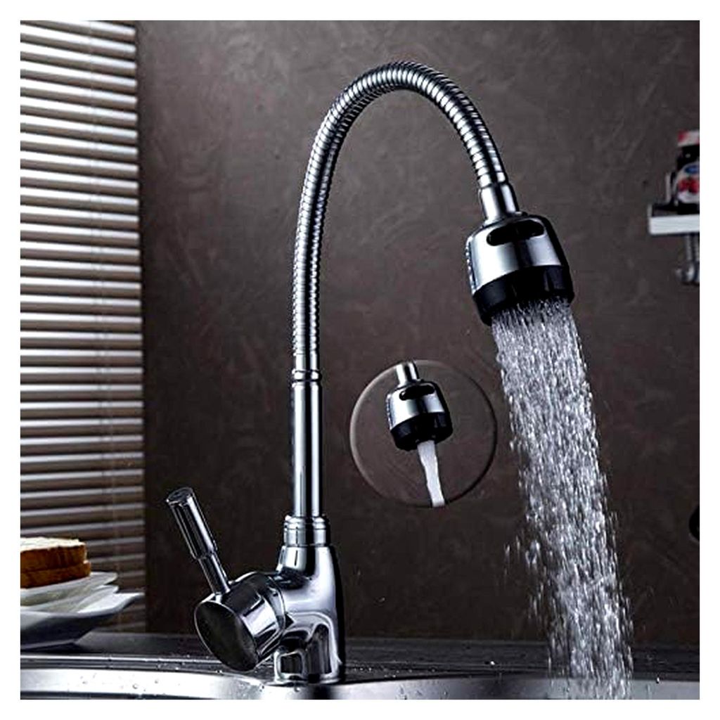 Chrom-Waschtischarmatur für Kalt- und Warmwasser, Flexibles Rohr, Einhebel-Küchenarmatur