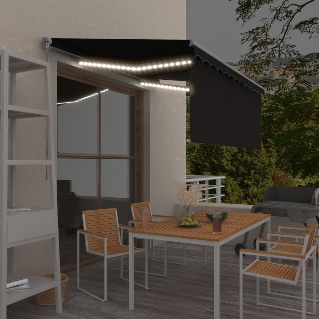 Maison Exclusive - Markise Manuell Einziehbar mit Rollo & LED 3,5x2,5 m Anthrazit