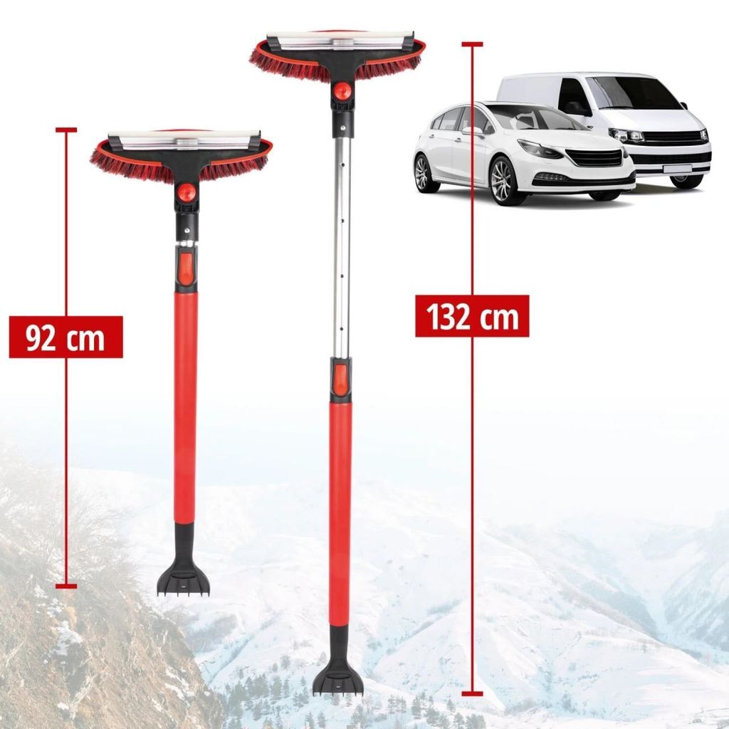 Balai à Neige 3 En 1 Télescopique Avec Grattoir à Glace - Longueur Réglable 92-132 Cm - Rouge/Noir - Idéal Voiture