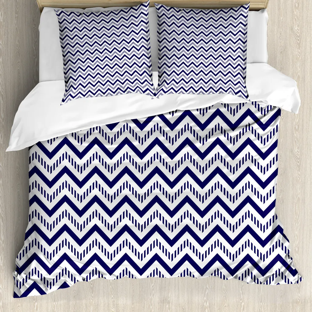 Copripiumino Matrimoniale Chevron Blu Navy ABAKUHAUS Design Moderno