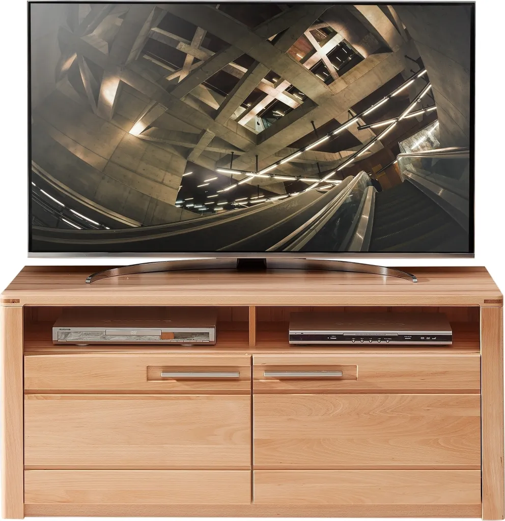 Banc TV en bois de hêtre Nature One - Meuble de salon 131 cm de large
