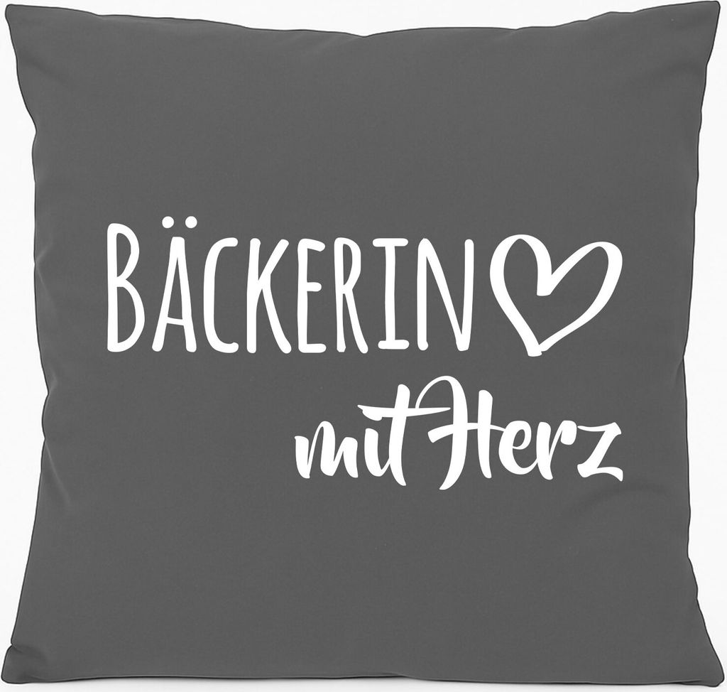 Huuraa Kissen Bäckerin mit Herz 40x40cm mit Füllung Steel Grey Baumwolle Dekokissen Geschenkidee