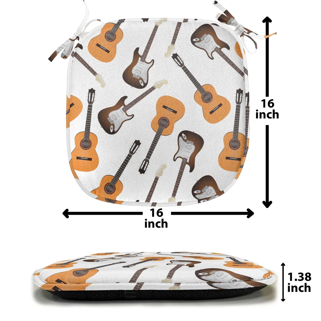 ABAKUHAUS Cuscini per sedie da sala da pranzo a forma di chitarra, strumenti realistici, cuscini decorativi impermeabili con cinturini per sedie da cucina, 40 cm x 40 cm, confezione da 12, arancione chiaro, marrone, bianco - 4