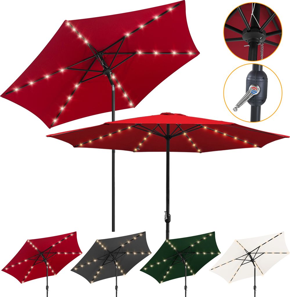 Hengda Sonnenschirm Ø2.7m inkl. LED Gartenschirm 360° drehbar Terrassenschirm Ampelschirm Marktschirm Strandschirm - mit LED - Rot