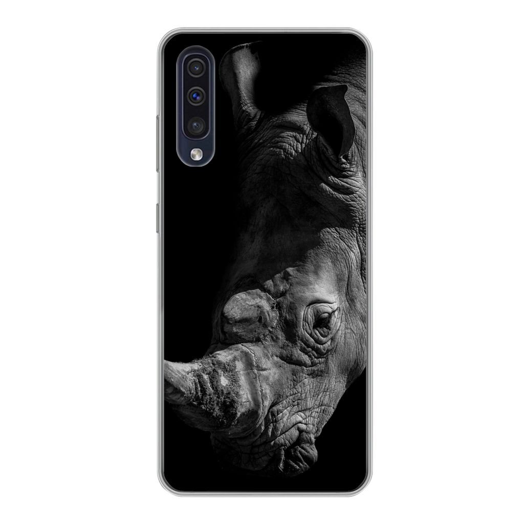 MuchoWow Handyhülle Schutzhülle Hülle für Samsung Galaxy A30s Nashorn - Wildtier - Porträt Silikon Softcase Handy Hülle - Karteninhaber