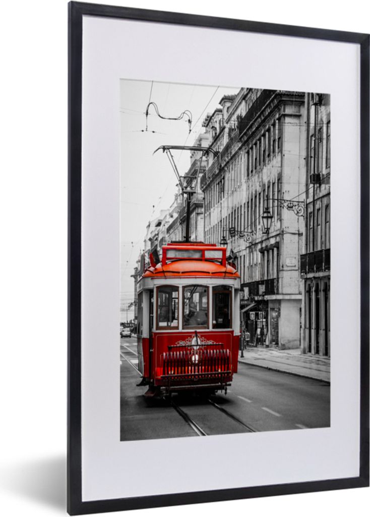 MuchoWow MuchoWow Gerahmtes Poster Schwarz-Weiß-Foto eines alten roten Zuges 40x60 cm - Poster mit zchwarzem Bilderrahmen - Poster in Rahmen