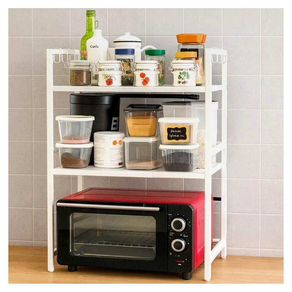 Verstellbares Küchenregal in Weiß für die Arbeitsplatte, 3-stufig, 40-64 cm