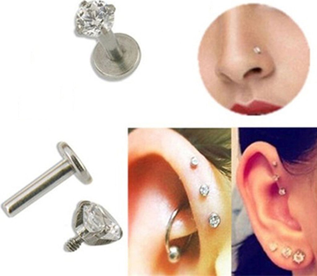 1 Stück CZ Tragus Lippenring Ohrknorpel Ohrstecker Piercing Schmuck 3mm