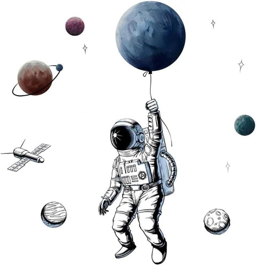 Wandtattoo | Kinderzimmer-Aufkleber mit Planeten, Weltraum und Mond | Wanddekoration für Jugendzimmer