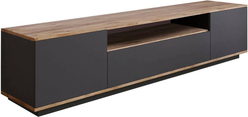 Fernsehschrank Sinope, Ständer für Wohnzimmerfernseher, Niedriges Wohnzimmer-Sideboard, TV-Ständerbasis, 180x45h45 cm, Eiche und Anthrazit