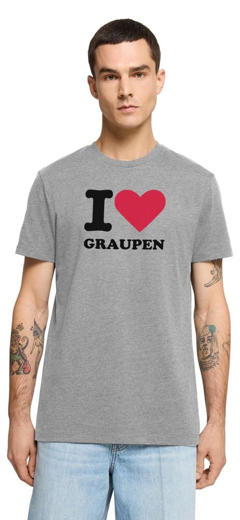 Spreadshirt Stromberg Mit Spruch I Love Graupen Männer Premium T-Shirt, 5XL, Grau meliert