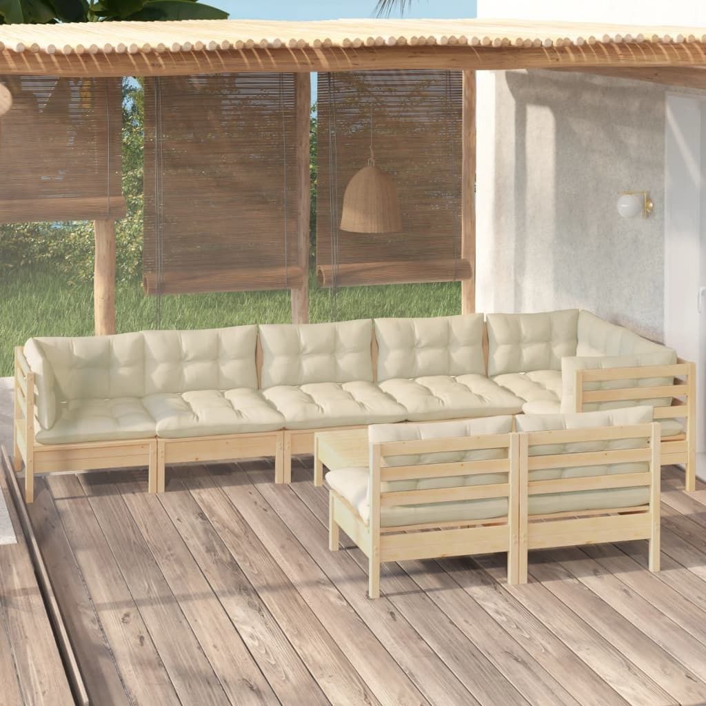 Maison Exclusive - 9-tlg. Garten-Lounge-Set mit Creme Kissen Massivholz Kiefer