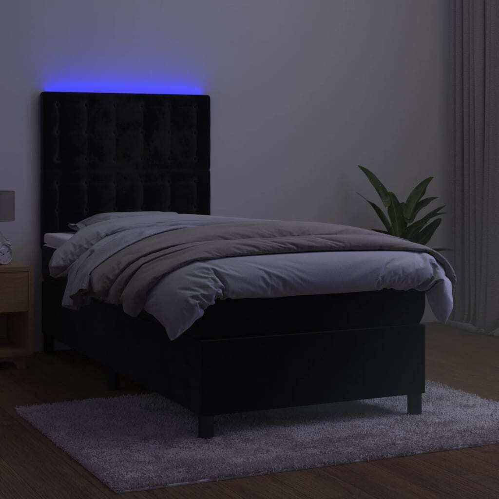 Boxspringbett mit Matratze & LED Schwarz 100x200 cm Samt , Klassische Betten Design 2024