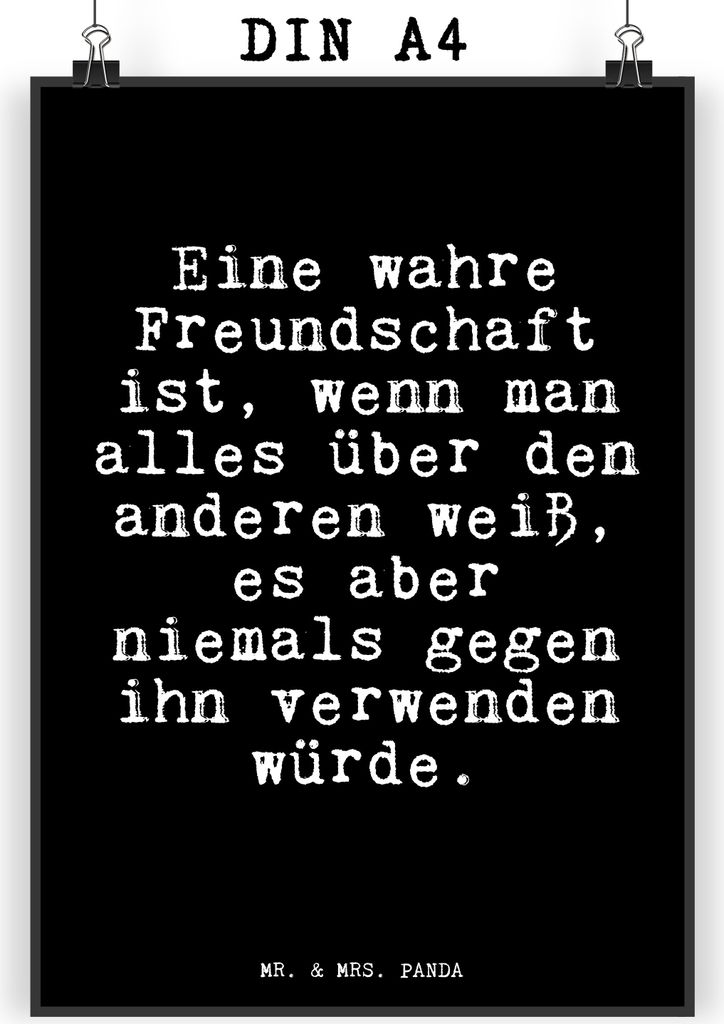 Mr. & Mrs. Panda Bild Eine wahre Freundschaft ist,... DIN A4 - Schwarz - Geschenk, Sprüche, wanddeko, Deko, beste Freundin, Freunde, Freundinnen, ...