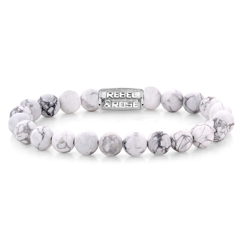 Bracelet en Pierres Naturelles Blanches pour Homme Rebel & Rose RR-80066