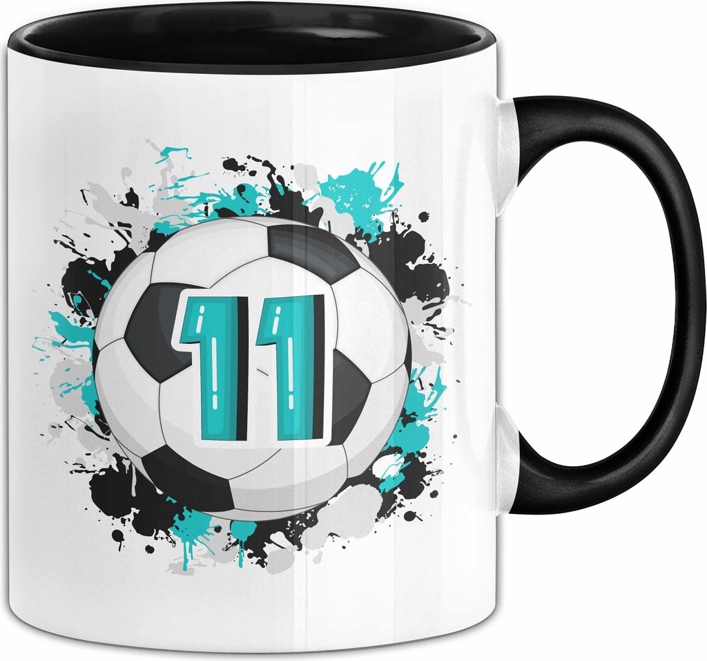 11. Geburtstag Geschenk Tasse Becher Jungs Fußball Geburtstagsgeschenk (Schwarz)