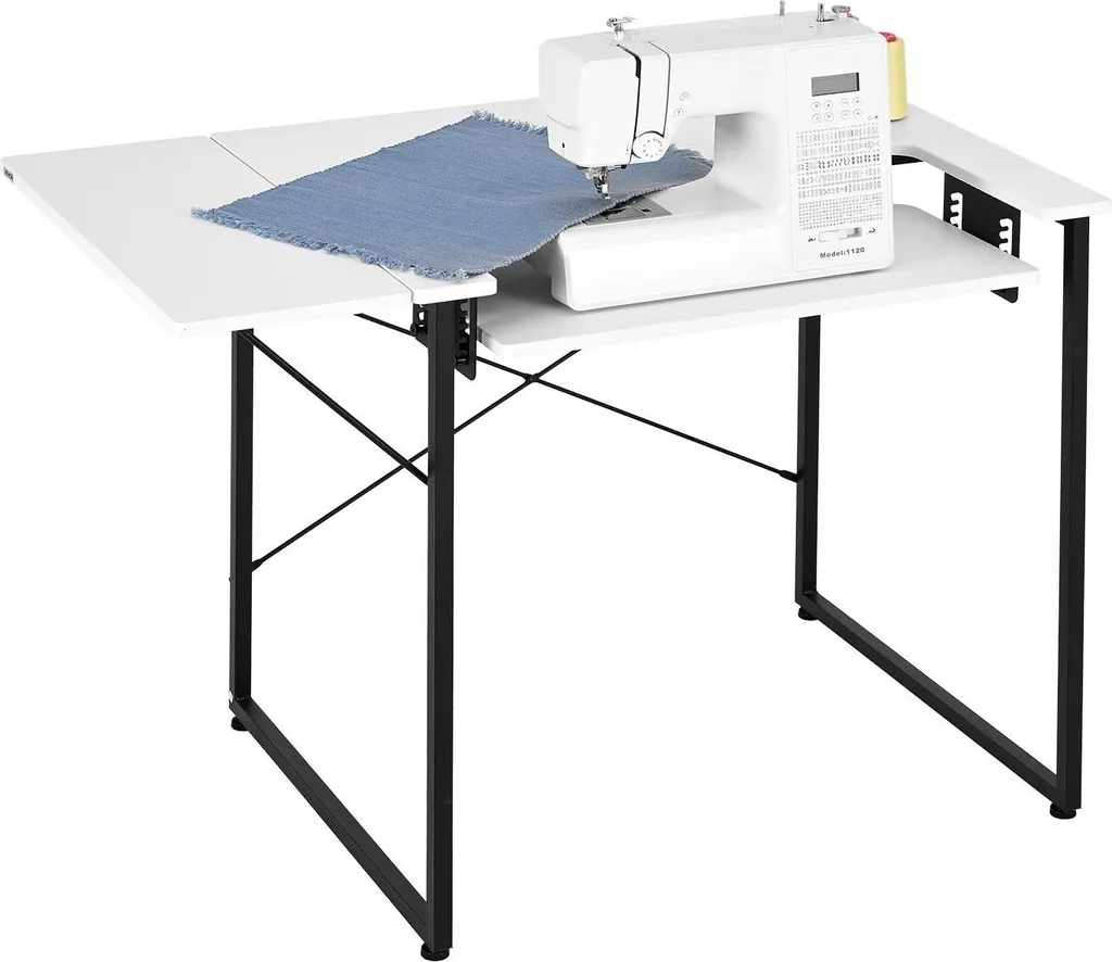 Tavolo da cucito - Tavolo per macchina da cucire - Piano ribaltabile - Ripiano regolabile in altezza - Struttura in acciaio - Salvaspazio - Per la casa e lo studio - Utilizzabile anche come tavolo per computer - Bianco - 10
