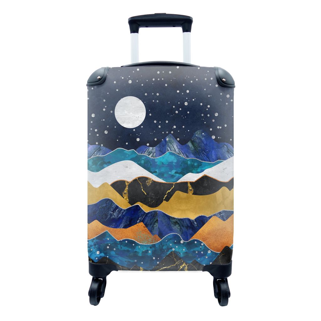 MuchoWow Koffer Handgepäck Trolley Rollkoffer Kleine Reisekoffer mit 4 Rollen - Nacht - Gold - Marmor - Abstrakt - Landschaft - Berg - Cabin Siz...