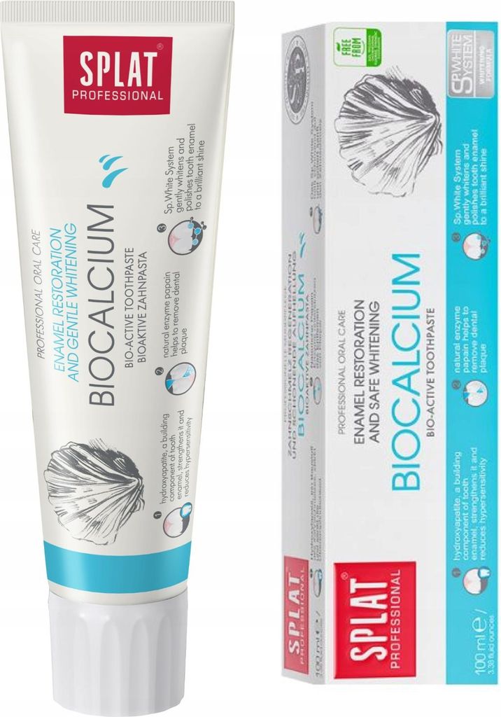 A tube of toothpaste and its packaging are shown side-by-side against a white background.