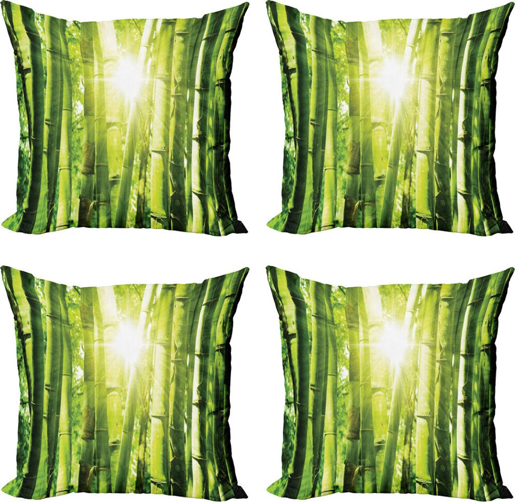 ABAKUHAUS asiatisch Kissenbezug Set (4 Stück), Sun-Strahlen in Wild Jungle, Moderner Doppelseitiger Digitaldruck, 45 cm x 45 cm, Lime Green Yellow